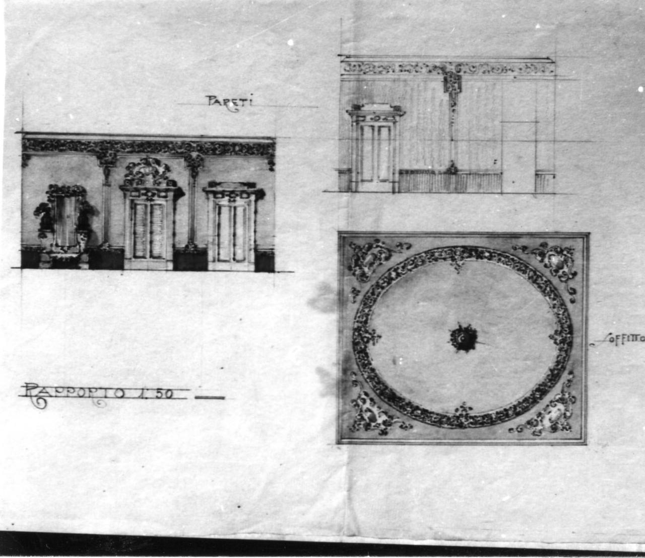 decorazioni parietali e di soffitto (disegno) di Becchi Andrea (seconda metà sec. XIX)