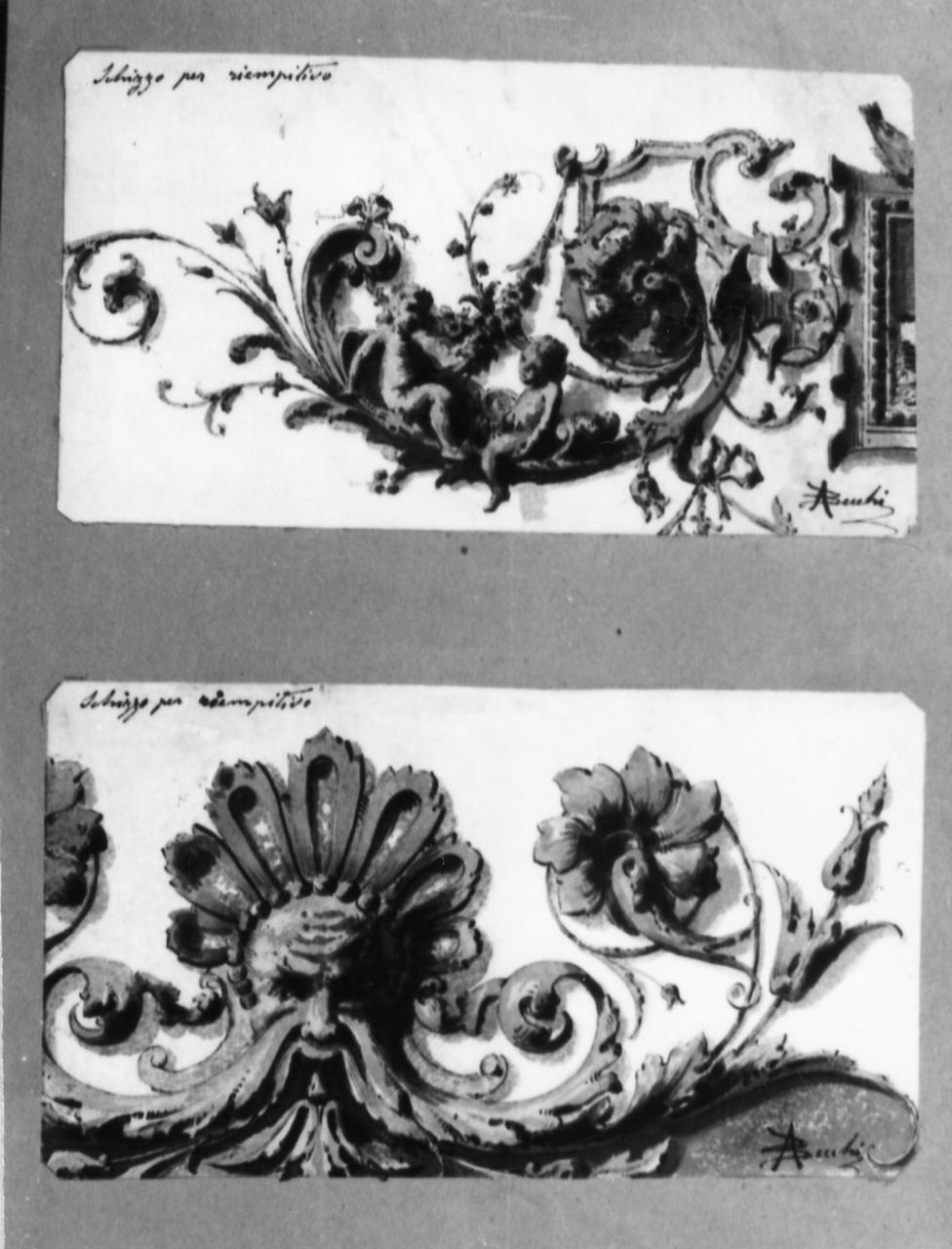 motivi decorativi a girali (disegno) di Becchi Andrea (seconda metà sec. XIX)