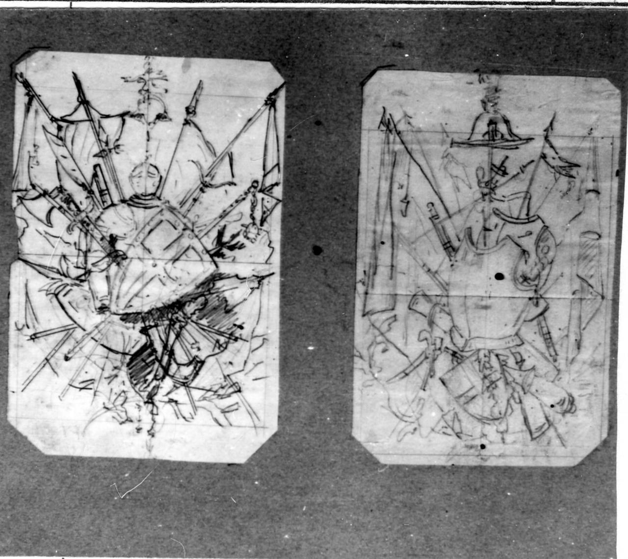 trofeo di armi (disegno, serie) di Becchi Andrea (seconda metà sec. XIX)