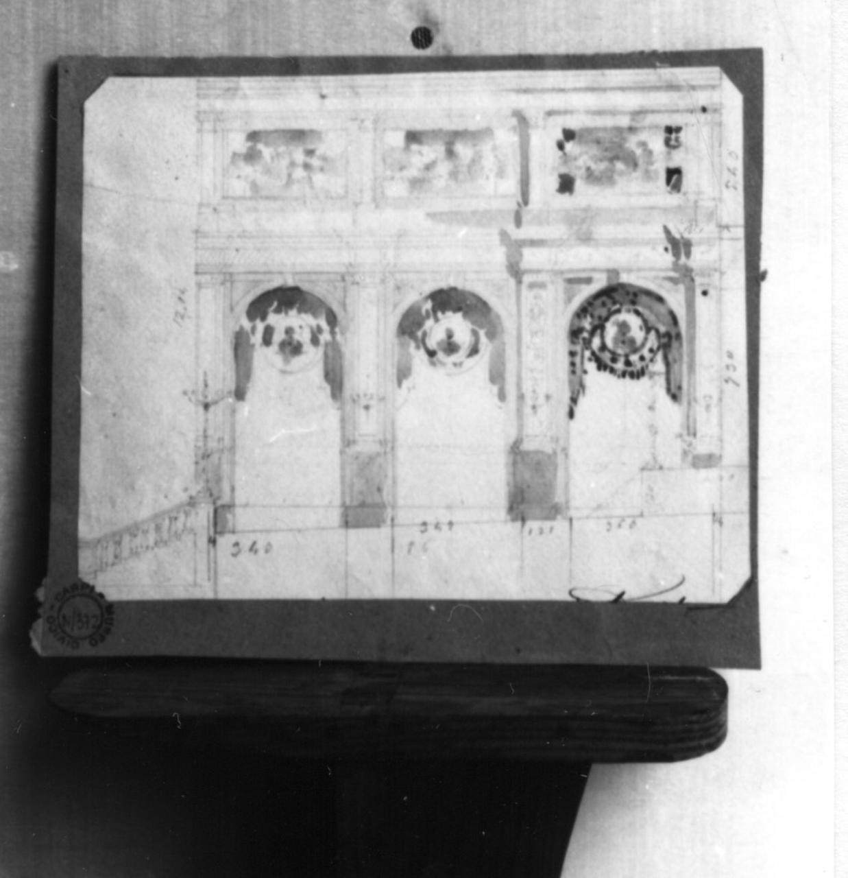 decorazione del Teatro Storchi di Modena per un Carnevale (disegno) di Becchi Andrea (seconda metà sec. XIX)