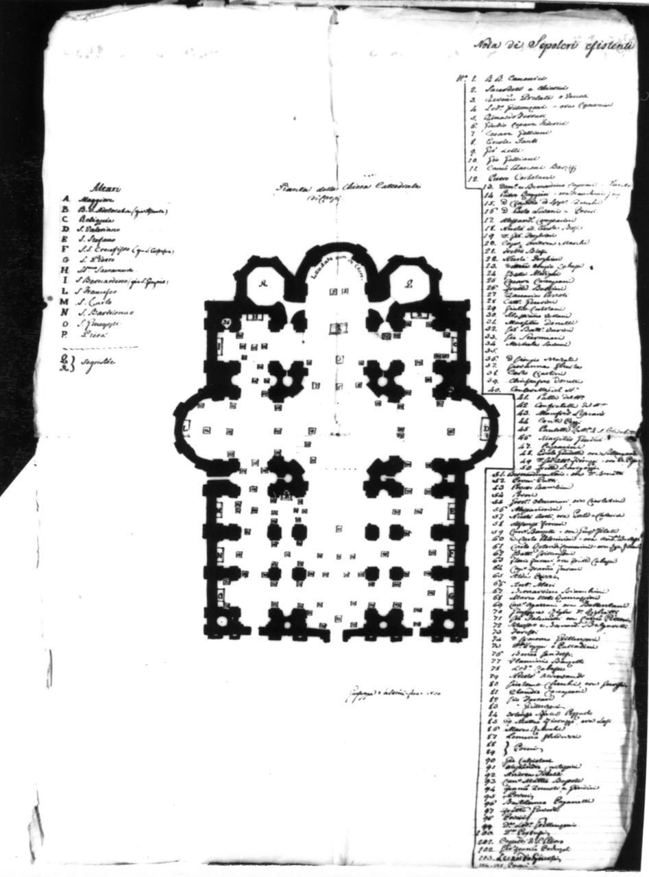 pianta del Duomo di Carpi (disegno) di Saltini Giuseppe (sec. XIX)