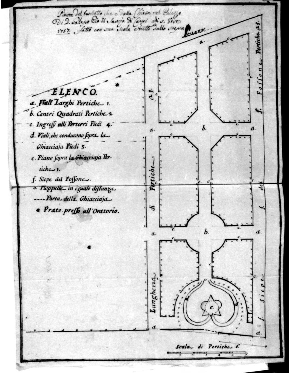 pianta del giardino del Palazzo di Rovereto (disegno) - ambito carpigiano (sec. XVIII)