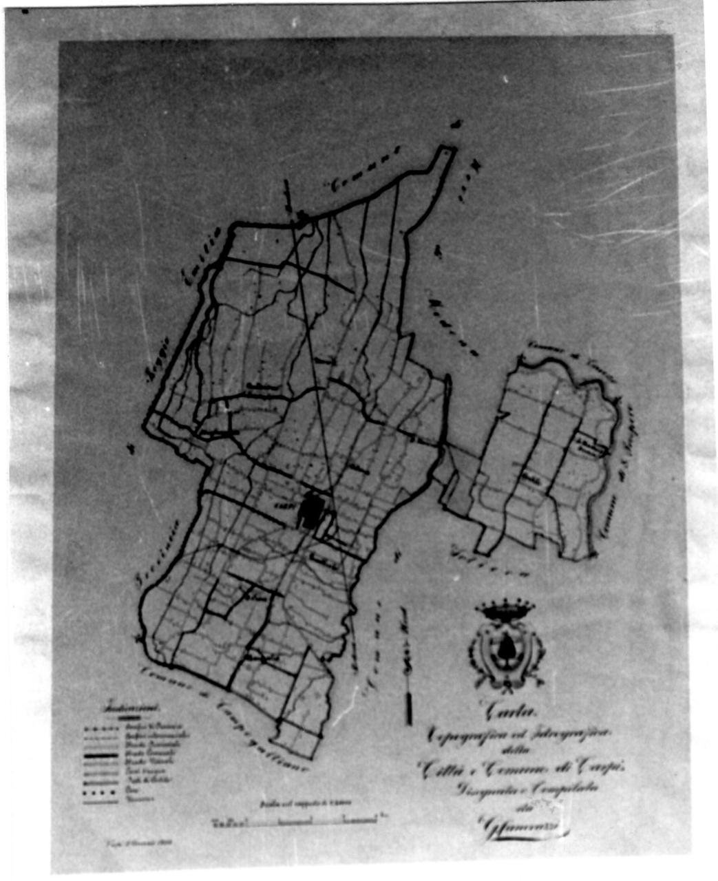 mappa del territorio di Carpi (disegno) di Canevazzi Giovanni (sec. XX)