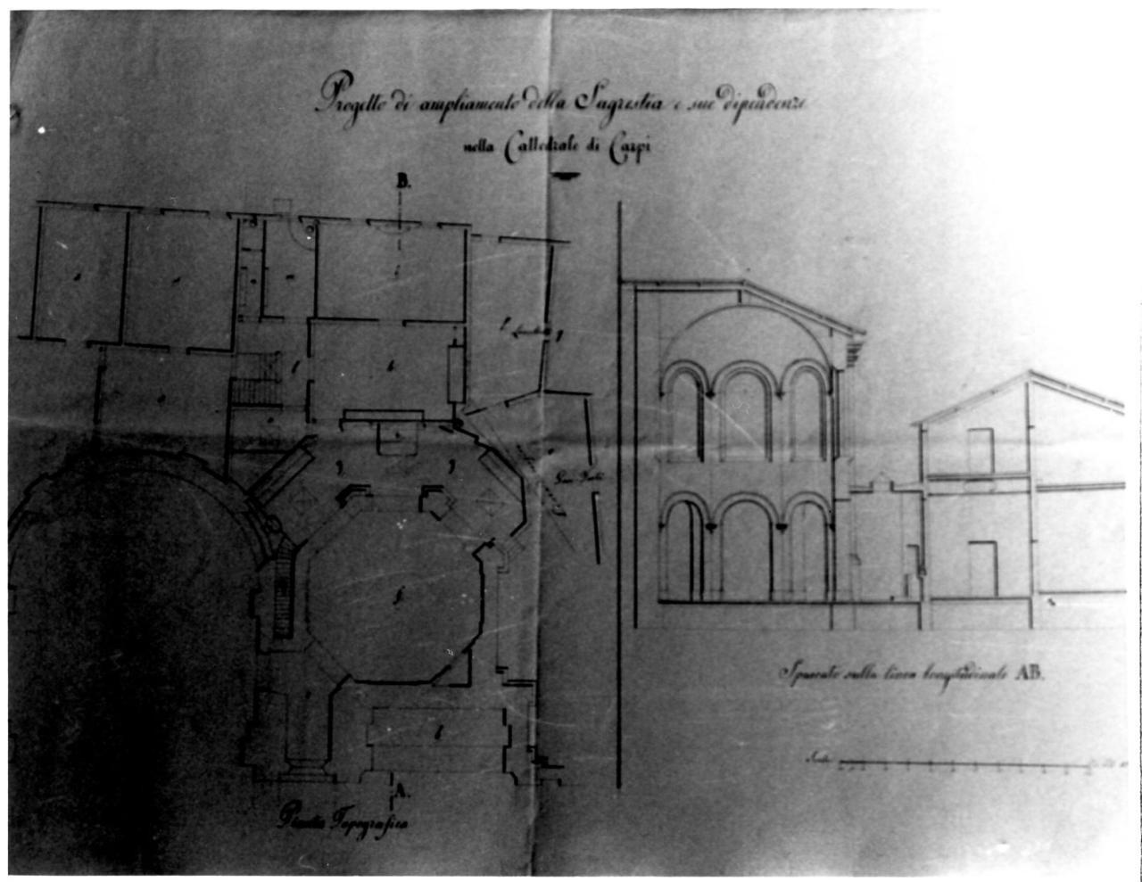 sacrestia del Duomo di Carpi (disegno) di Sammarini Achille (seconda metà sec. XIX)