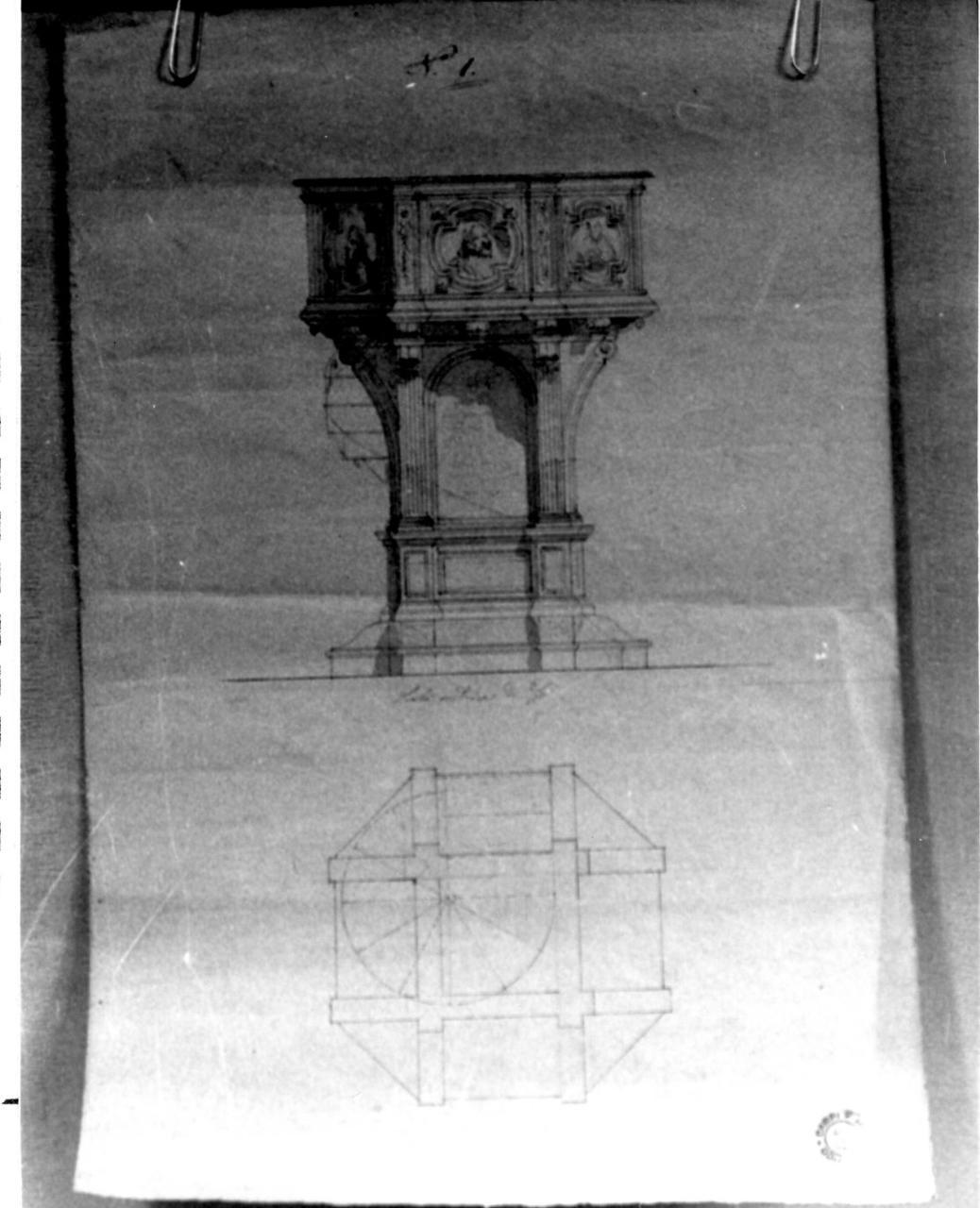 pulpito del Duomo di Carpi (disegno) di Rossi Lelio (seconda metà sec. XIX)