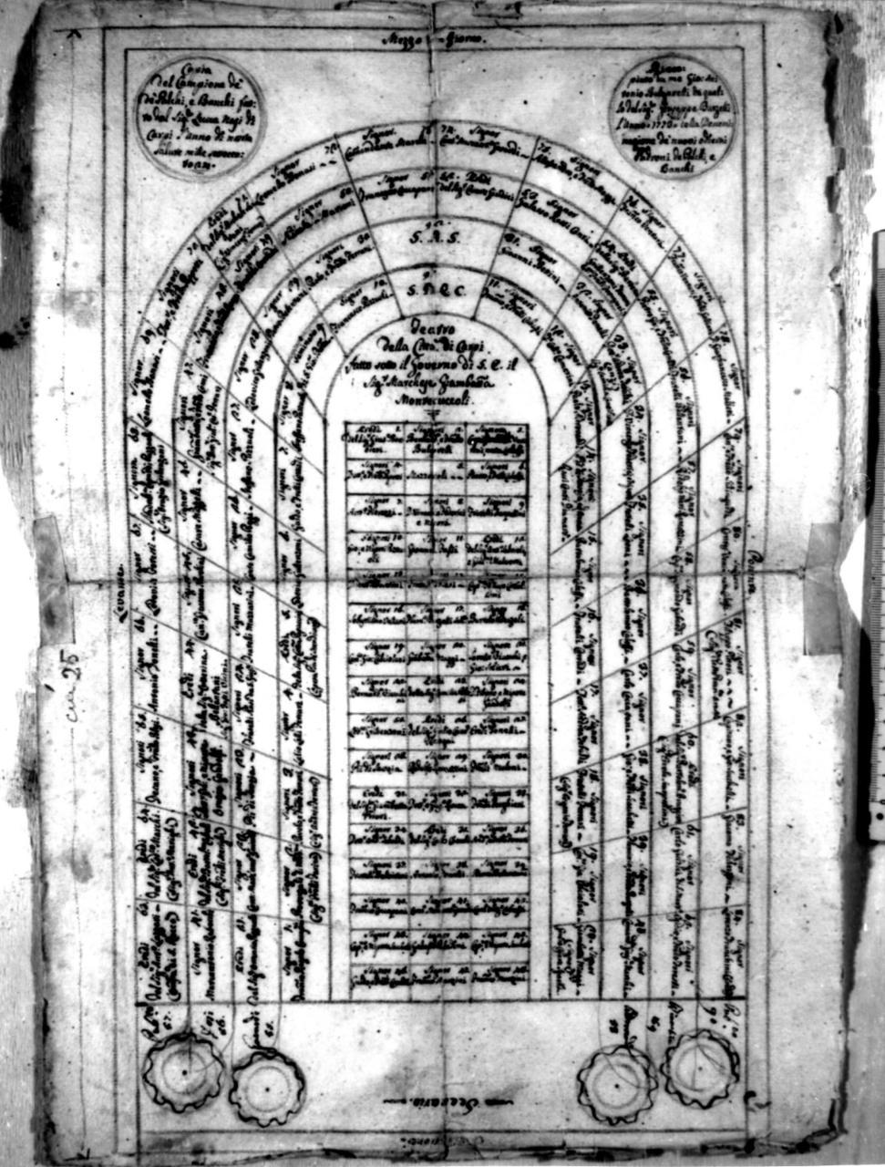 pianta del vecchio teatro di Carpi (disegno) di Bulgarelli Giovan Antonio (sec. XVIII)