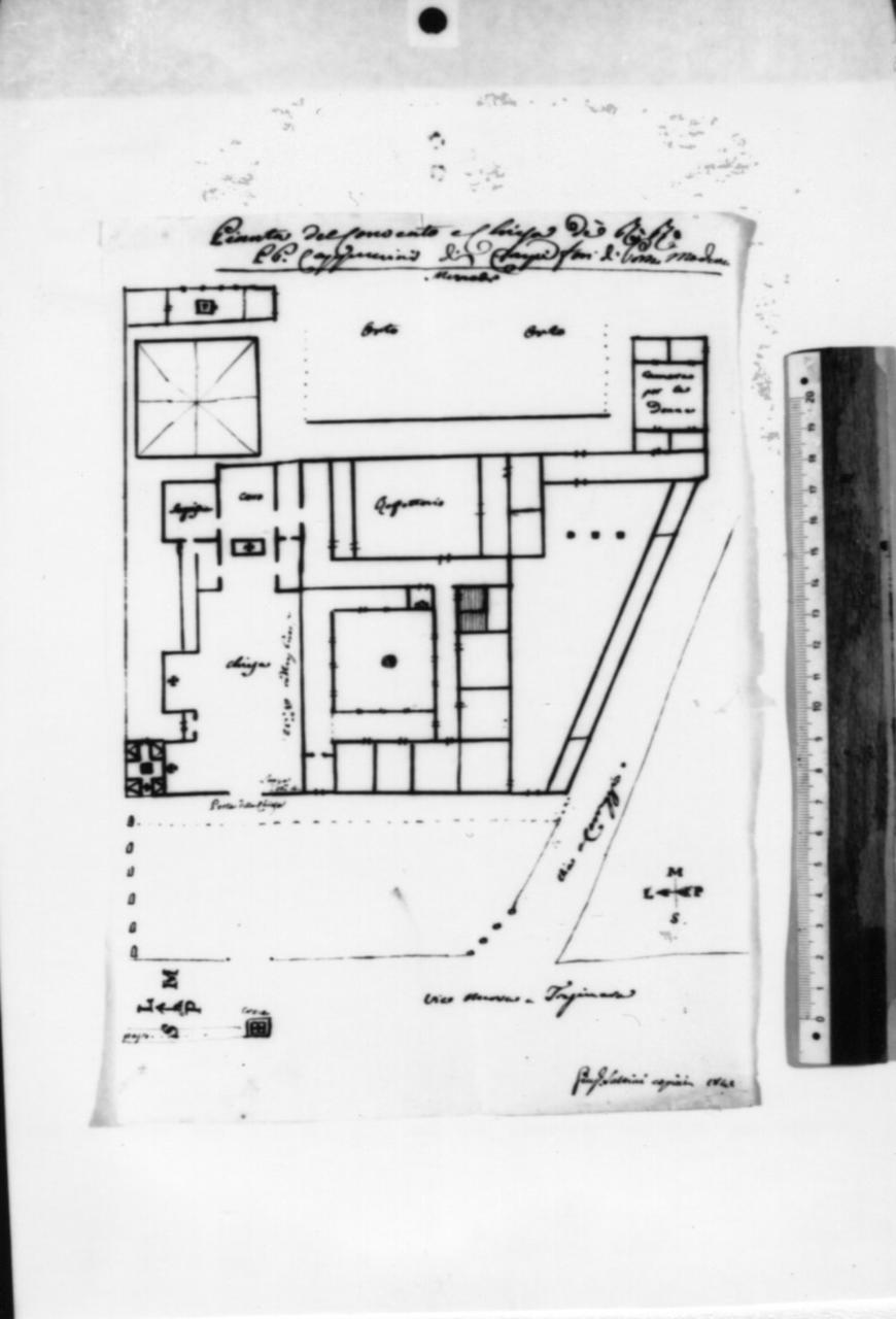 pianta della chiesa e del convento dei Cappuccini (disegno) di Saltini Giuseppe (sec. XIX)