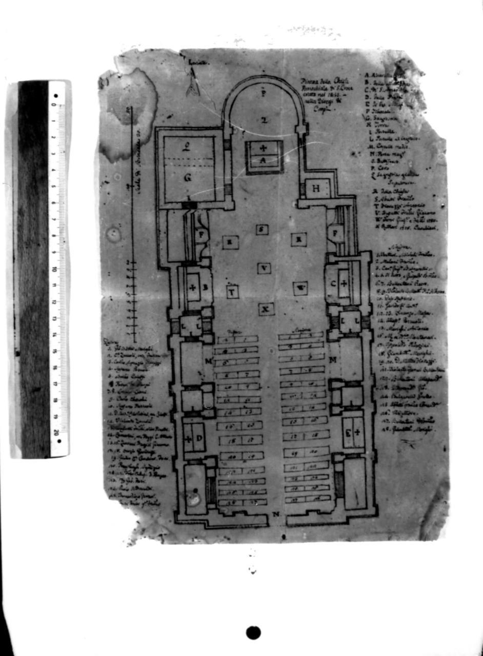 pianta della chiesa di Santa Croce a Carpi (disegno) di Saltini Giuseppe (prima metà sec. XIX)