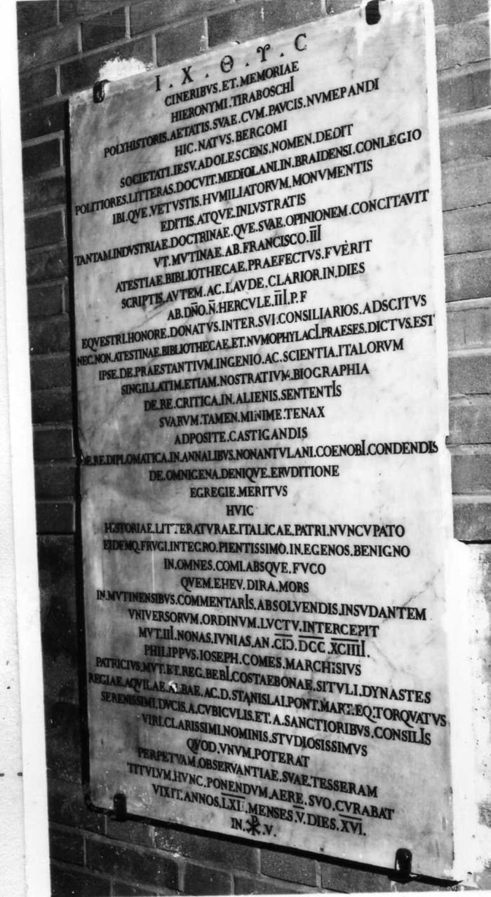 lapide commemorativa - bottega modenese (fine sec. XVIII)