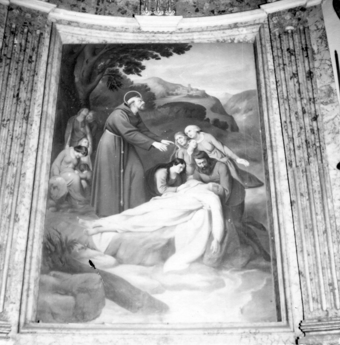 San Francesco d'Assisi resuscita un annegato (dipinto) di Pellizzi Domenico, Amadei Gaetano detto Amadè (sec. XIX)