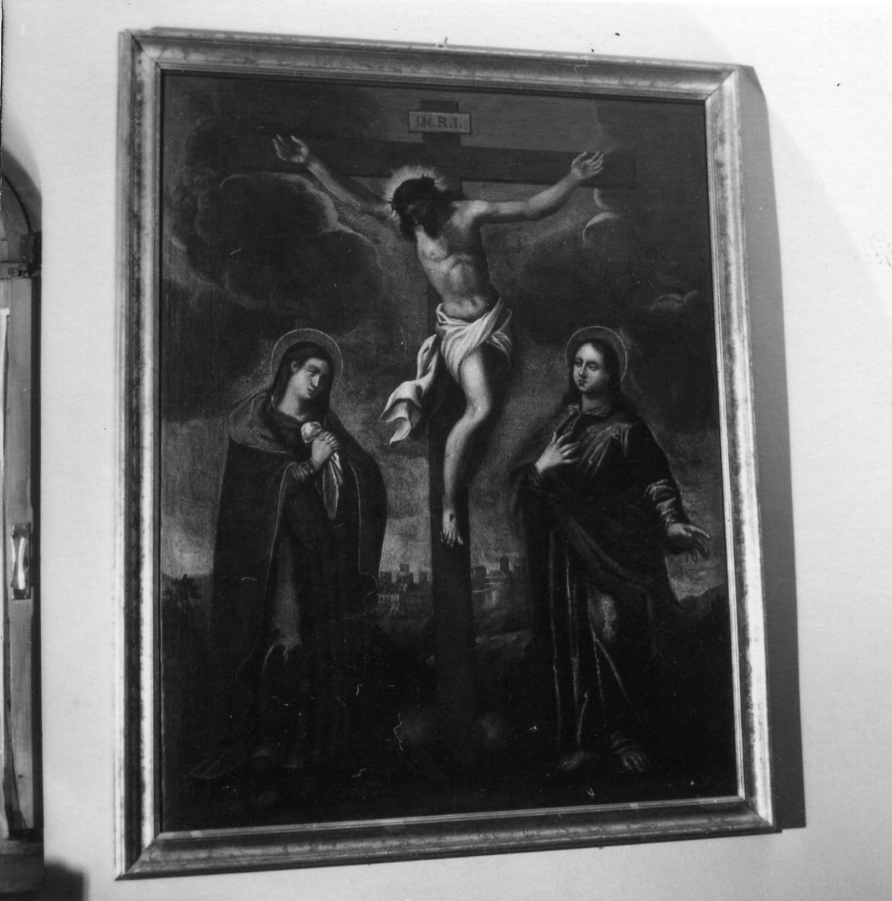 Cristo crocifisso con la Madonna e San Giovanni (dipinto) - ambito reggiano (fine/inizio secc. XVI/ XVII)