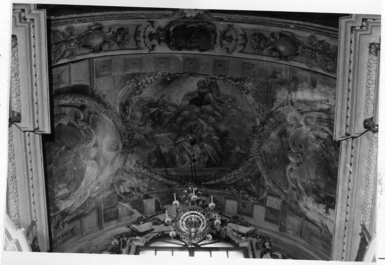 scena allegorica e miracoli di San Francesco di Paola (decorazione pittorica) di Mannini Jacopo Antonio, Caula Sigismondo (fine sec. XVII)