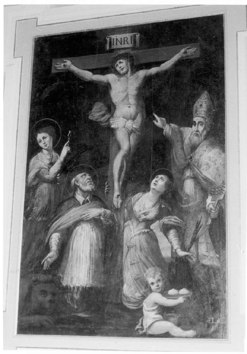 crocifissione con San Mauro, Sant' Agata, San Biagio e Sant' Apollonia (dipinto) - manifattura emiliana (primo quarto sec. XVIII)