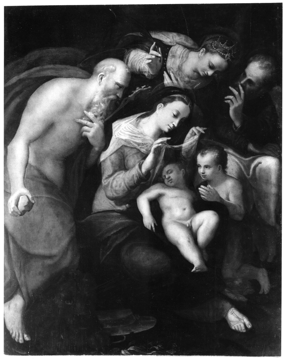Sacra Famiglia con San Giovanni Battista bambino, Santa Caterina d'Alessandria e San Girolamo (dipinto) di Fontana Prospero (metà sec. XVI)