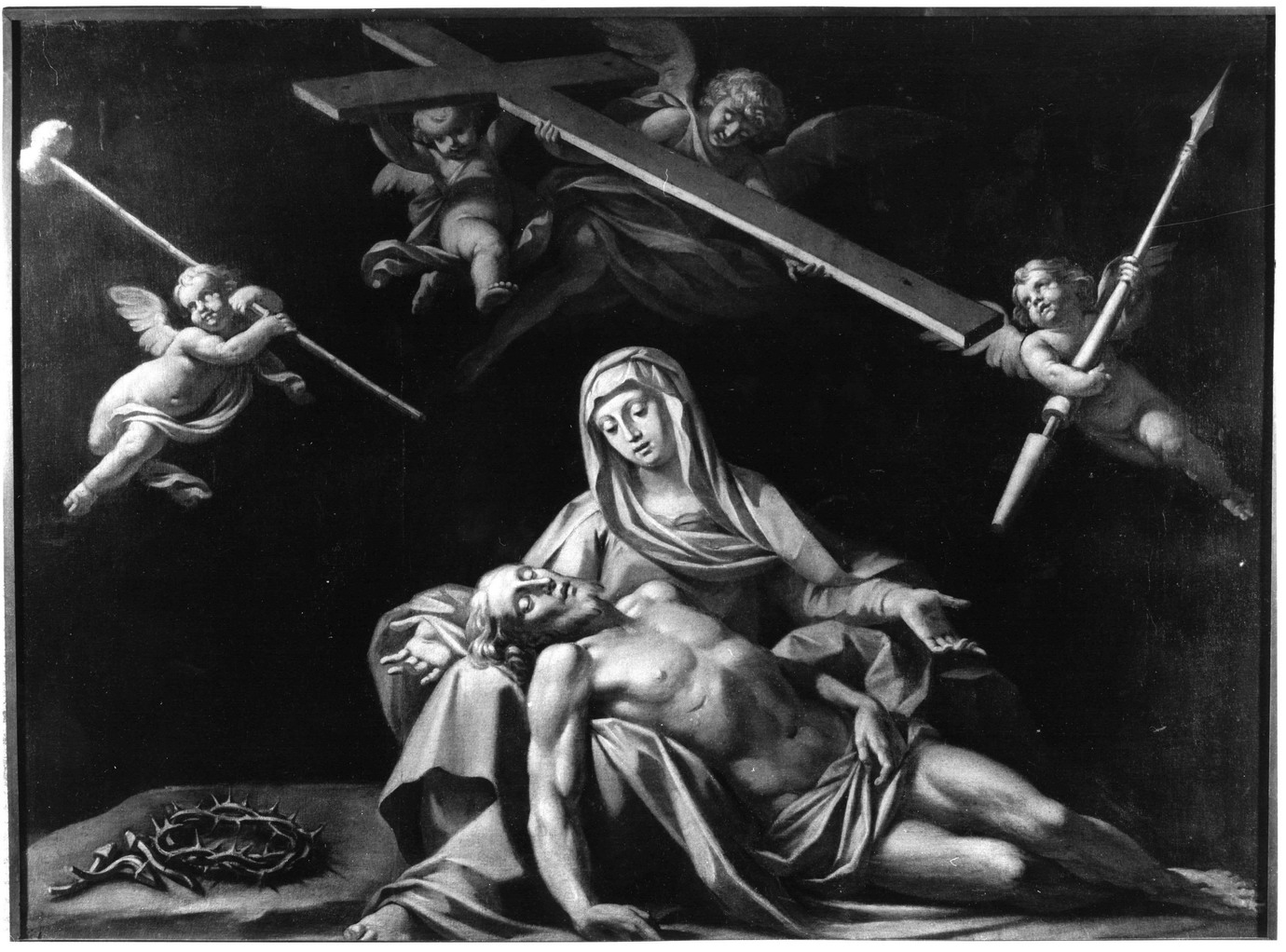 Cristo in pietà e angeli con simboli della passione (dipinto) di Consetti Antonio (attribuito) (prima metà sec. XVIII)