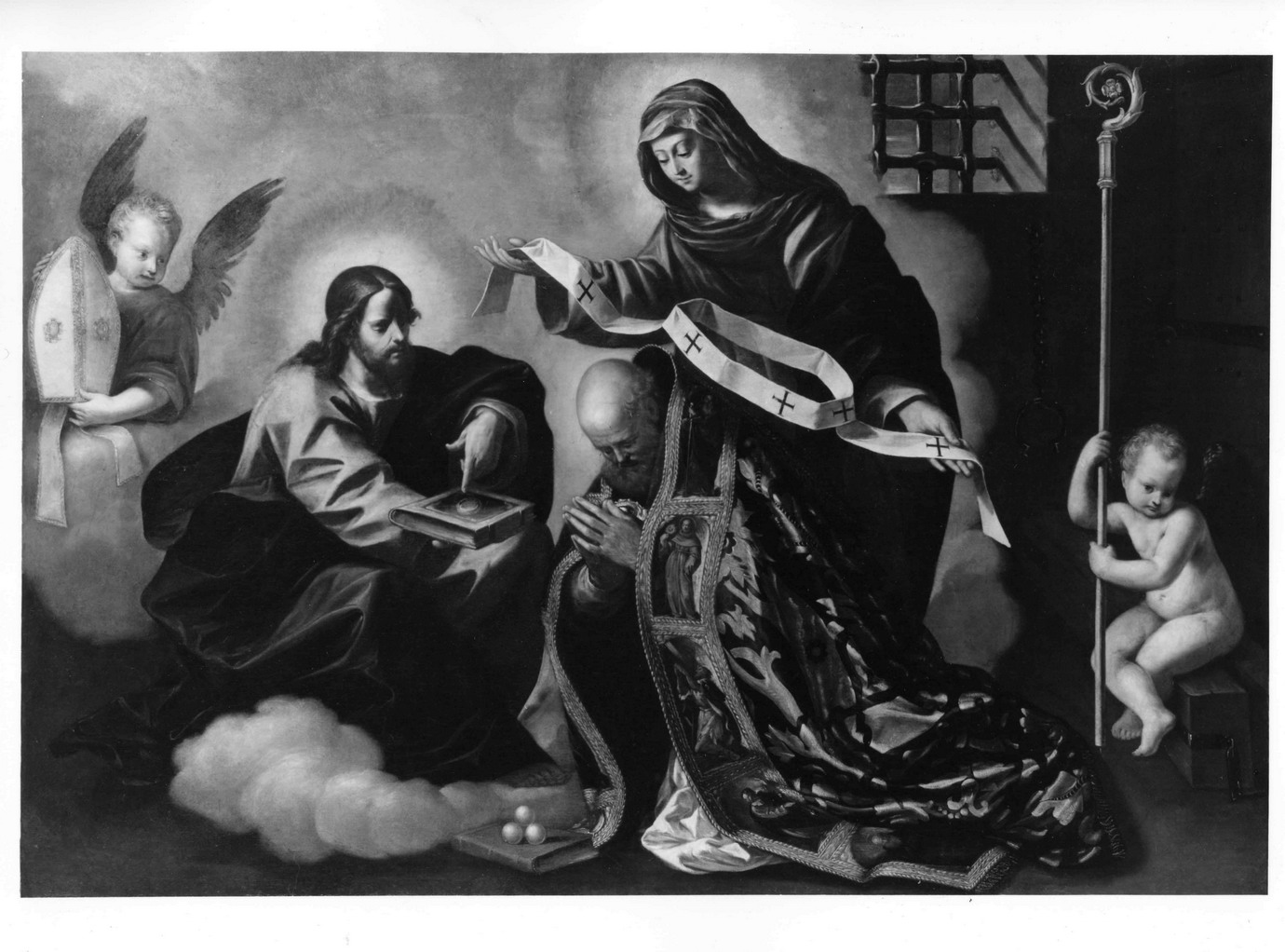 Cristo e la Madonna restituiscono a San Nicola le insegne episcopali (dipinto) di Abbate Pietro Paolo il Giovane (sec. XVII)