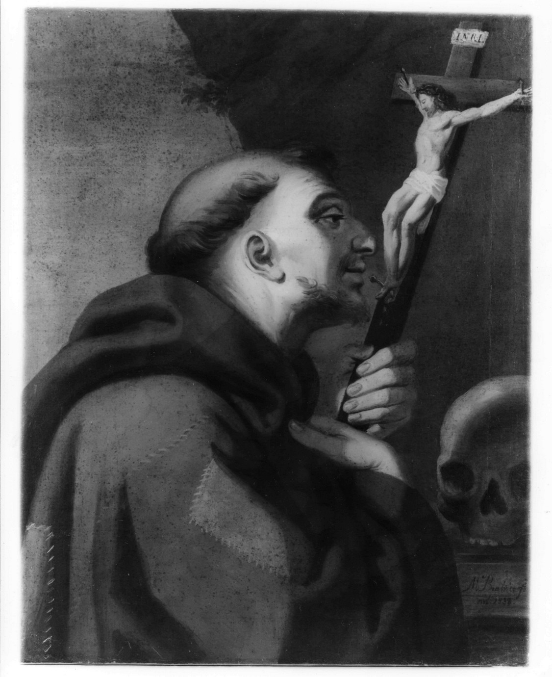 San Francesco d'Assisi abbraccia Cristo crocifisso (dipinto) di Este Maria Beatrice d' (sec. XIX)