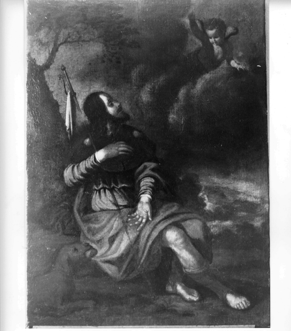 San Rocco nel deserto curato dall'angelo (dipinto) - ambito emiliano (fine sec. XVII)