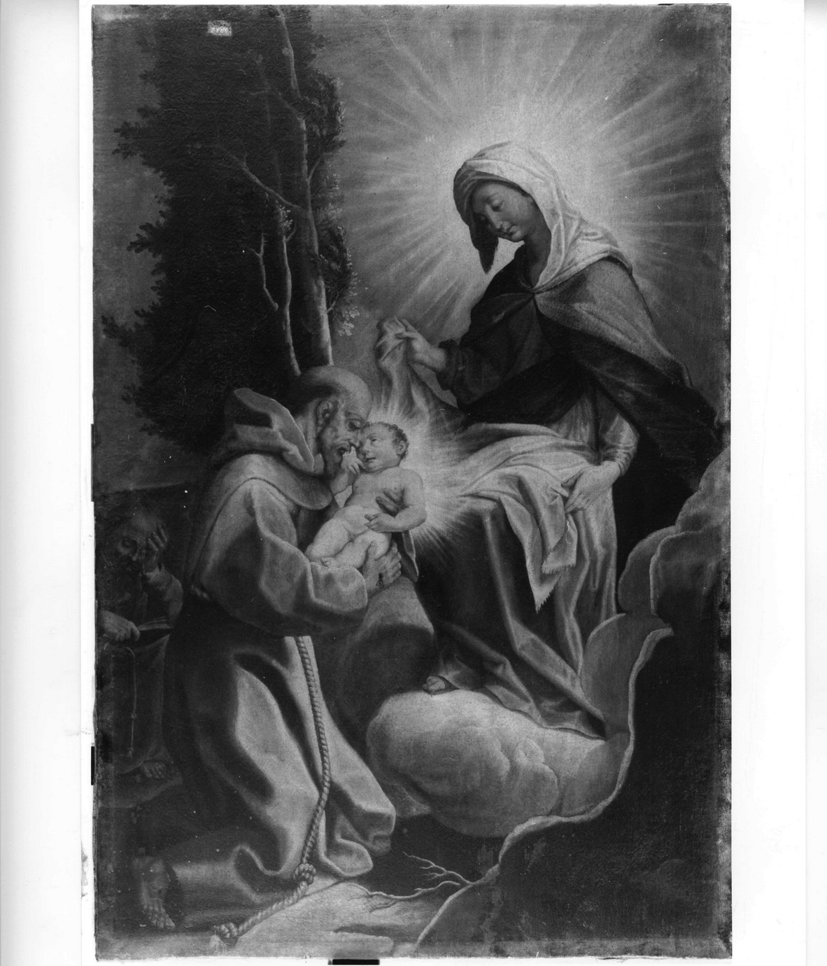 San Francesco d'Assisi riceve Gesù Bambino dalla Madonna (dipinto) - produzione senese (prima metà sec. XVII)