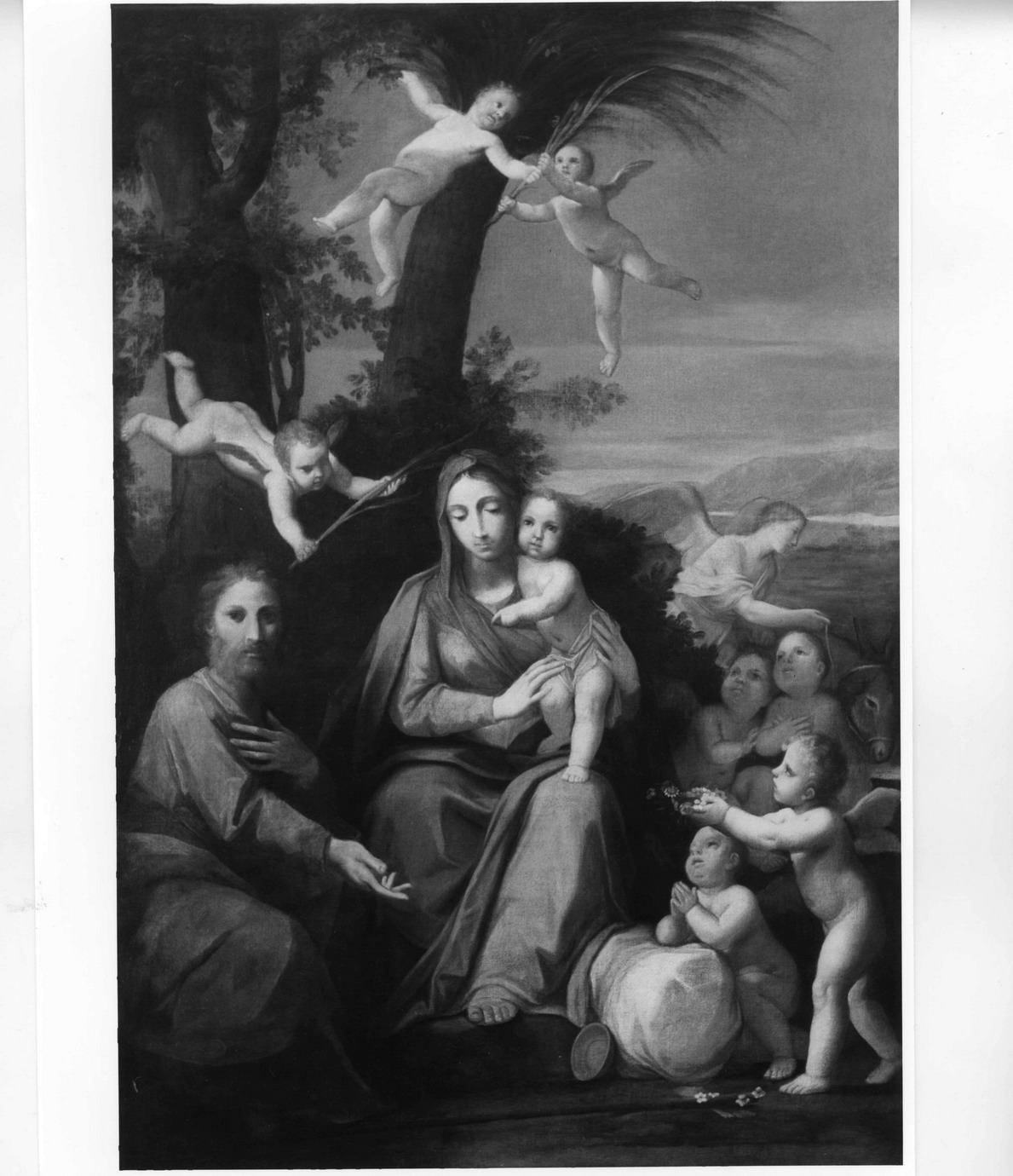 riposo nella fuga in Egitto e angeli (dipinto) - ambito emiliano (prima metà sec. XVIII)