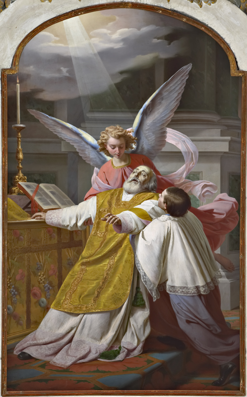 Sant'Andrea Avellino colto d'apoplessia mentre celebra la messa (dipinto, elemento d'insieme) di Pellizzi Domenico (sec. XIX)