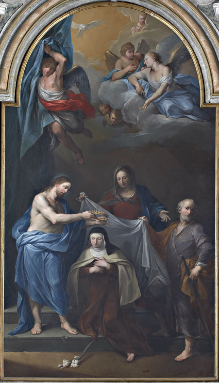 Incoronazione di Santa Teresa d'Avila (dipinto, elemento d'insieme) di Vellani Francesco (sec. XVIII)