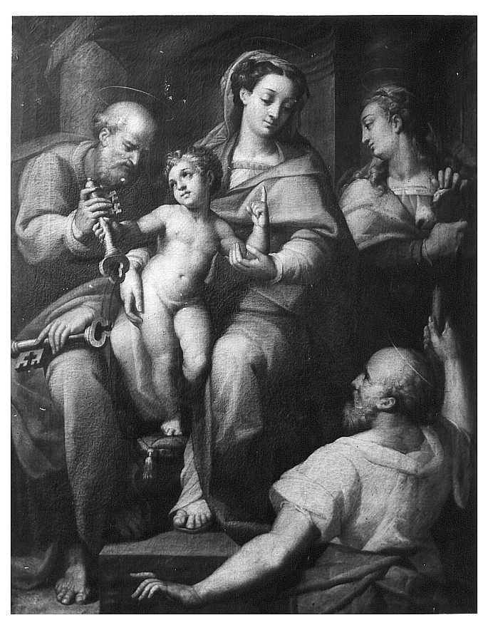 Sacra famiglia con San Pietro e Santa Maria Maddalena, Sacra Famiglia (dipinto, opera isolata) di Samacchini Orazio (sec. XVI)