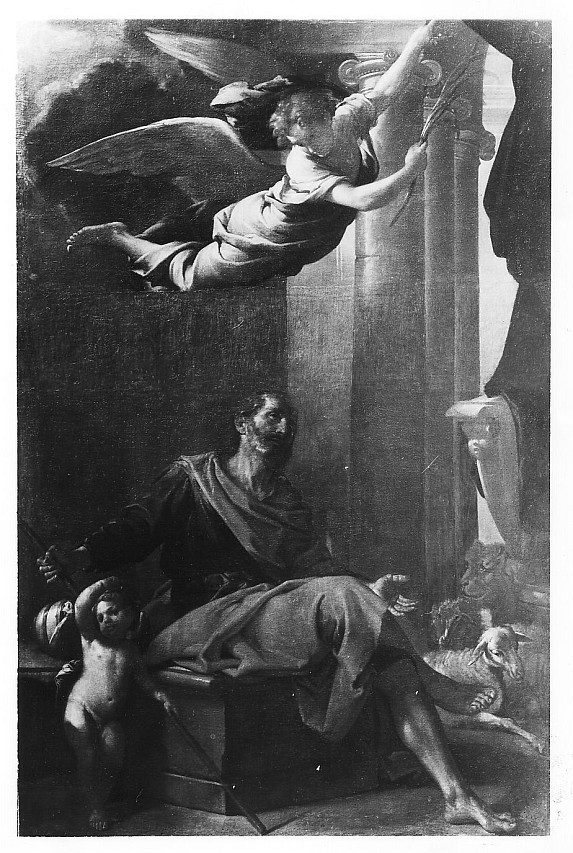Angelo appare ad un Santo Seduto, angelo e santo (dipinto, opera isolata) di Stringa Francesco (inizio sec. XVIII)