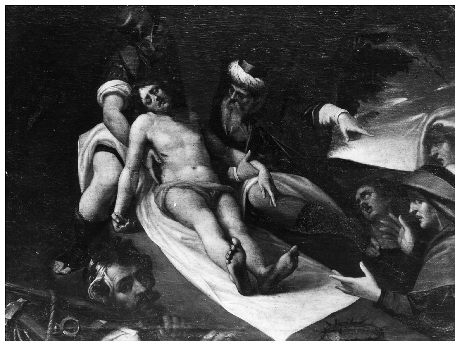 Cristo deposto tra le pie donne, compianto sul Cristo morto (dipinto, opera isolata) di Carnevali Domenico (attribuito) (prima metà sec. XVII)