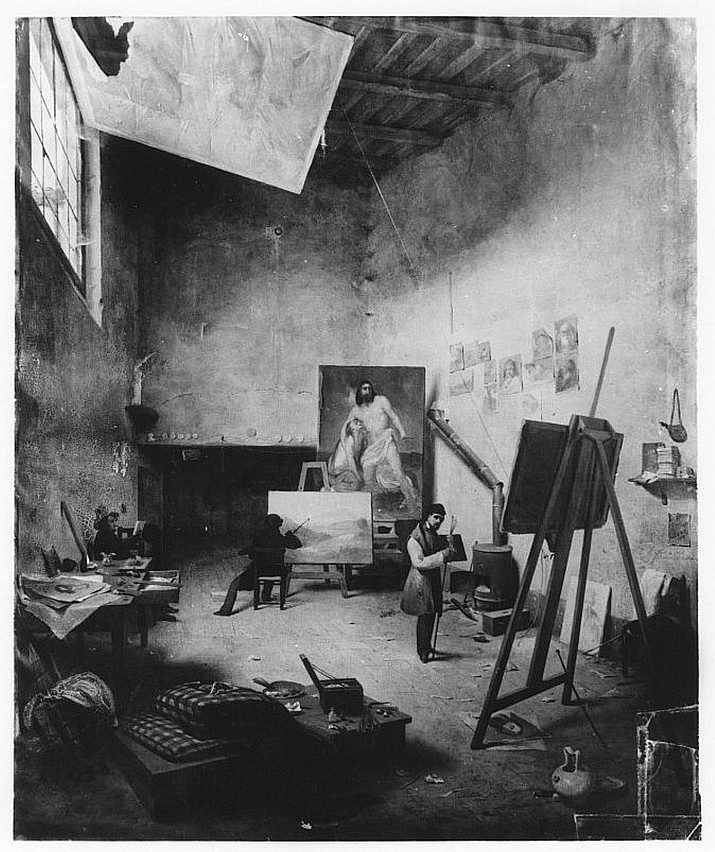 Interno di studio di pittore, studio del pittore (dipinto, opera isolata) di Chierici Alfonso (sec. XIX)