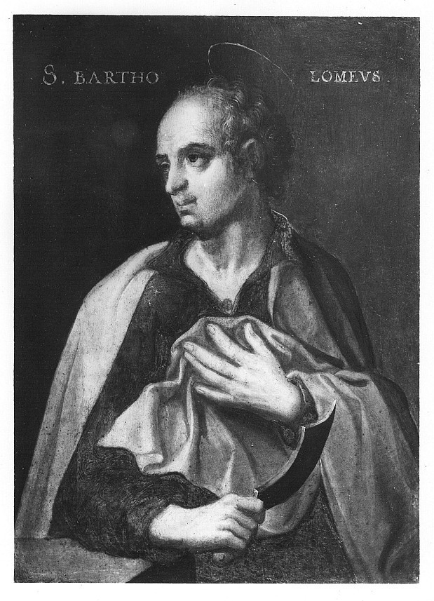 San Bartolomeo con un coltello nella mano destra, San Bartolomeo (dipinto, serie) - ambito lombardo (seconda metà sec. XVI)