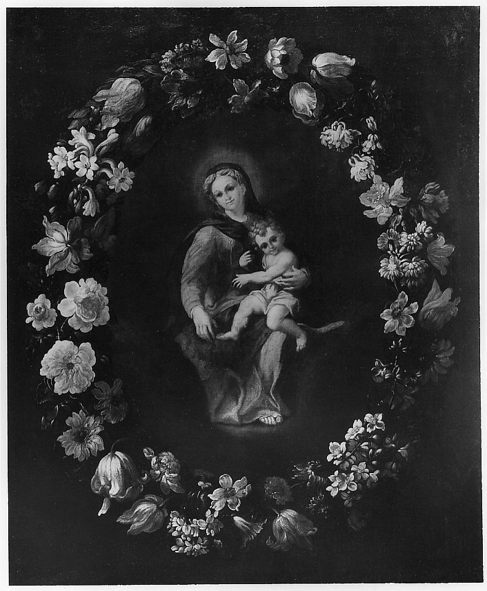 Madonna con Bambino entro una ghirlanda di fiori, Madonna con Bambino (dipinto, serie) di Cittadini Pietro Francesco detto Milanese (cerchia) (fine/inizio secc. XVII/ XVIII)