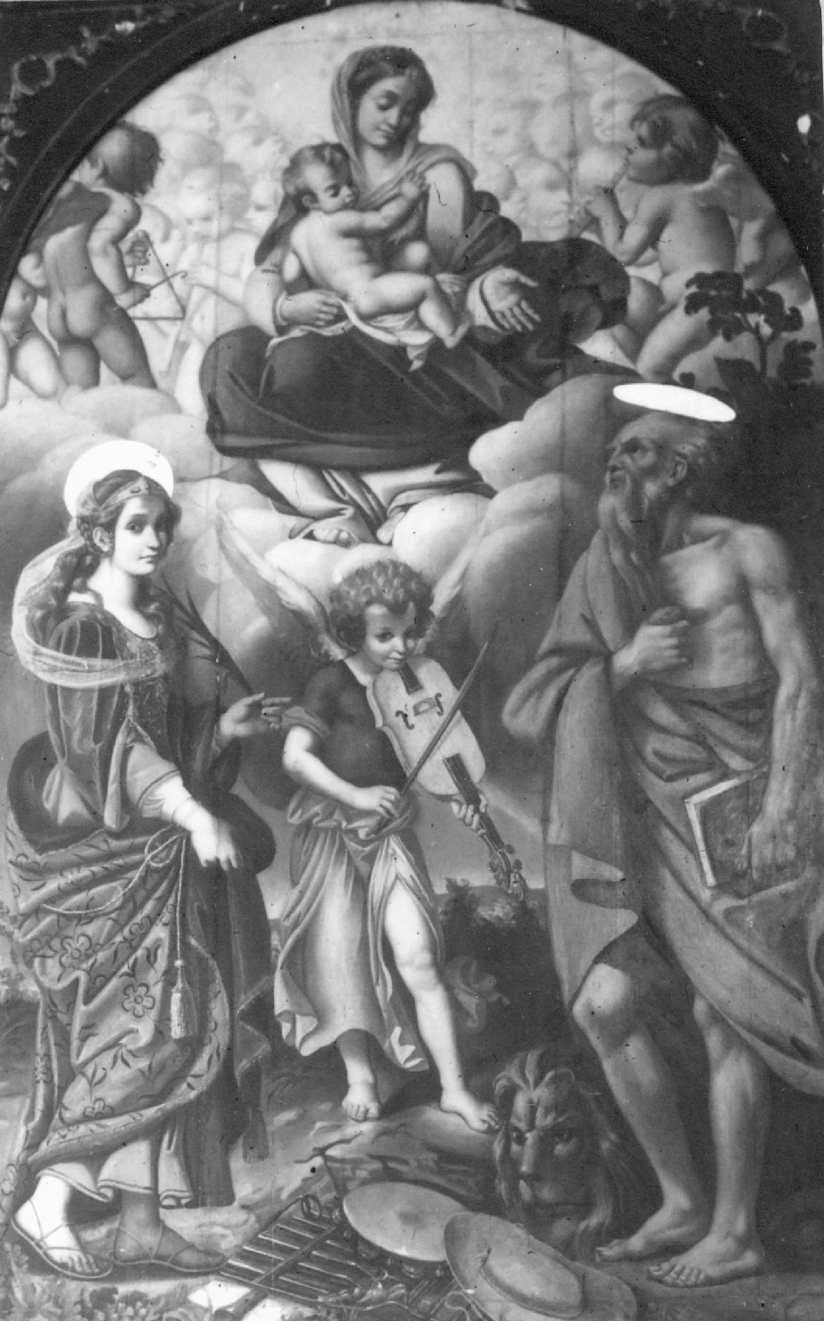 Madonna con Bambino e angeli tra Santa Cecilia e San Girolamo (pala d'altare) - ambito emiliano-romagnolo (metà sec. XVI)