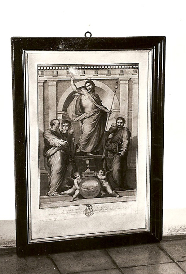 Cristo tra gli evangelisti (oggetto devozionale incorniciato) di Benvenuti Pietro, Cecchi Giovanni Battista (sec. XVIII)