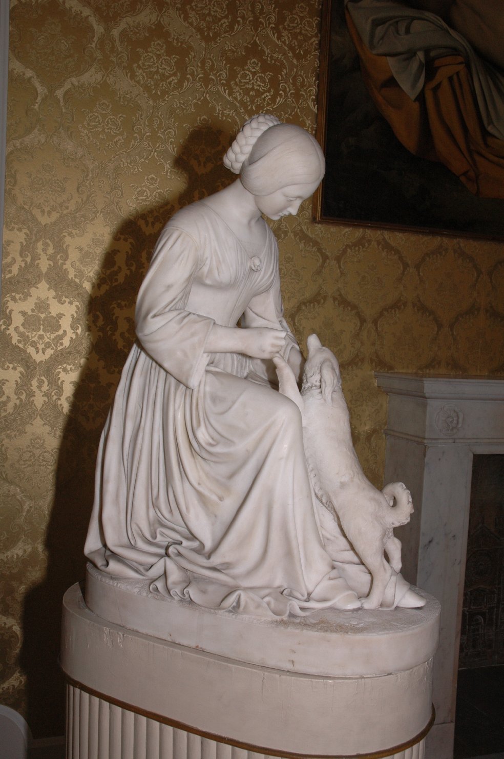 figura femminile seduta con cagnolino (statua) - bottega modenese (metà sec. XIX)