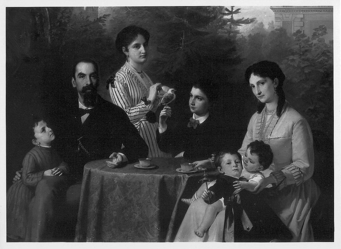 La famiglia Guastalla, ritratto di famiglia (dipinto, opera isolata) di Malatesta Adeodato (sec. XIX)