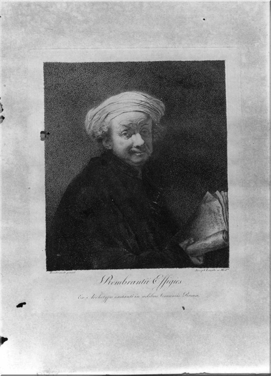 autoritratto di Rembrandt (stampa) di Rembrandt Harmenszoon van Rijn, Longhi Giuseppe (sec. XVIII)