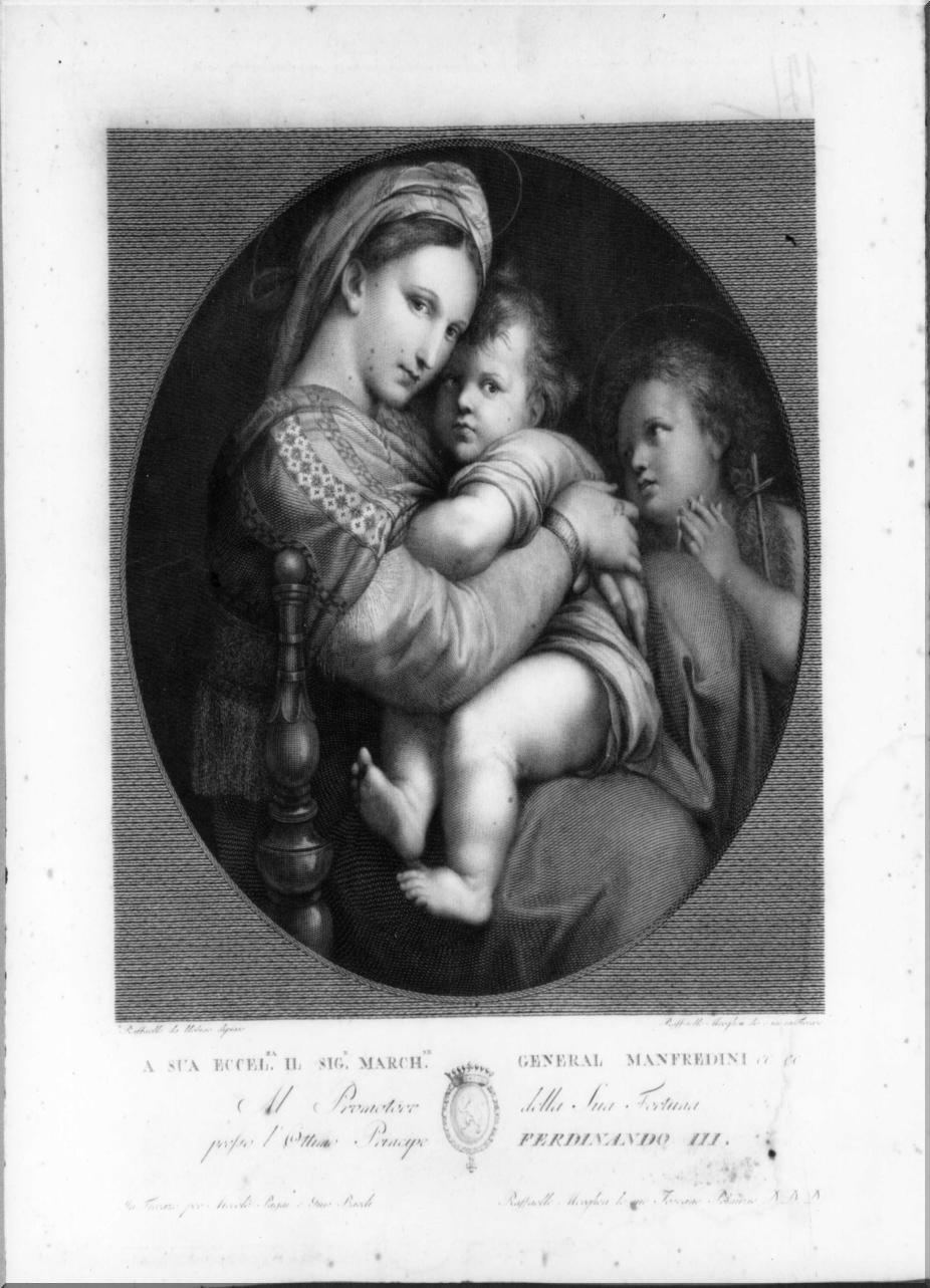 Madonna della seggiola, Madonna con Bambino e San Giovannino (stampa) di Morghen Raffaello, Sanzio Raffaello (sec. XVIII)