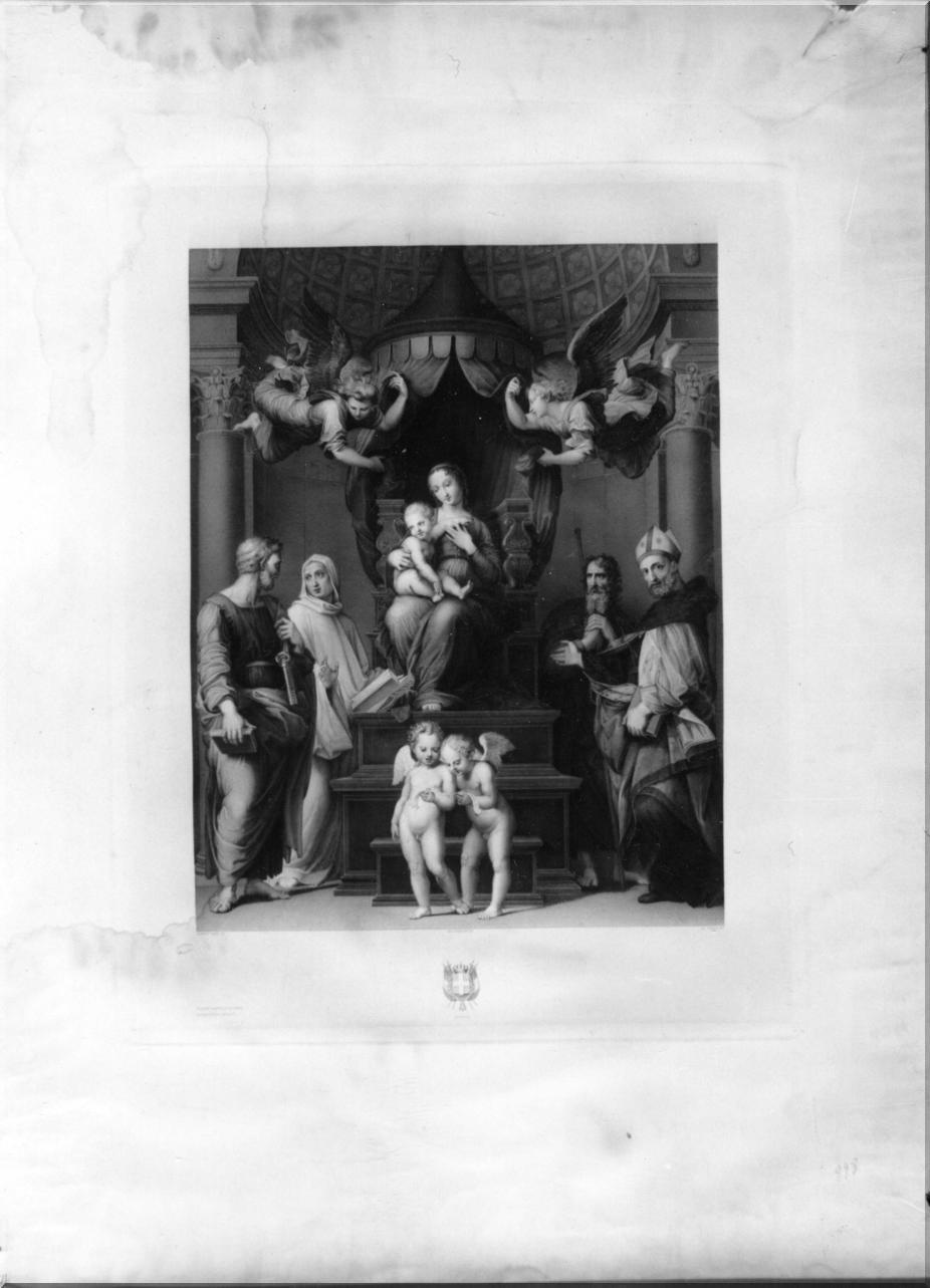 Madonna del Baldacchino, Madonna con Bambino in trono tra santi (stampa) di Bonaiuti Raffaello, Sanzio Raffaello, Fusella Giovanni (sec. XIX)