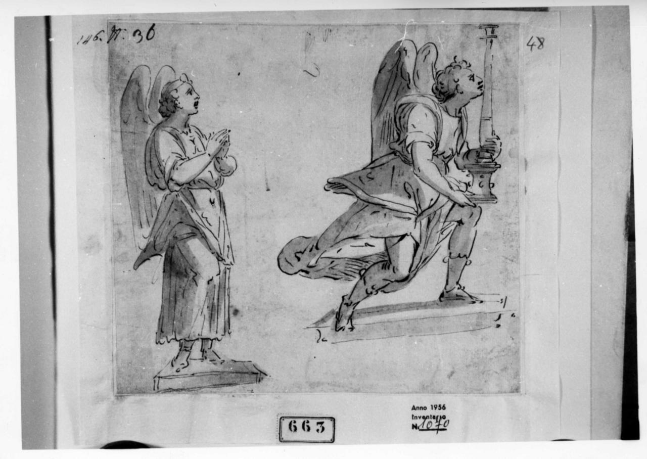 angelo reggicandelabro (disegno) di Cambiaso Luca (cerchia) (ultimo quarto sec. XVI)