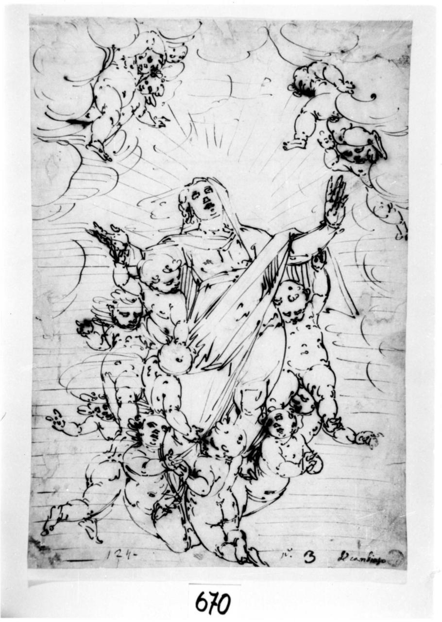 assunzione della Madonna (disegno) di Cambiaso Luca (cerchia) (seconda metà sec. XVI)