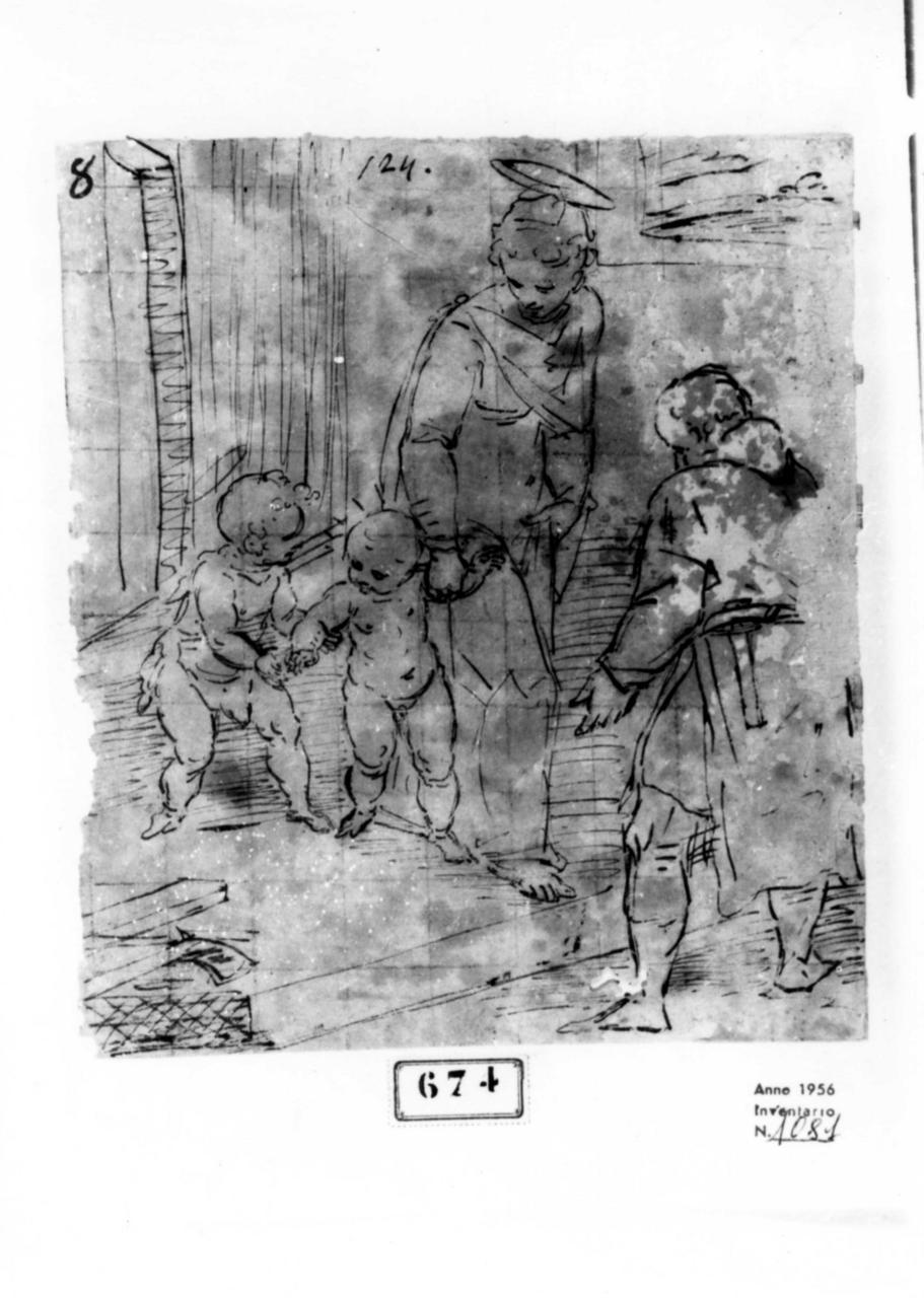 Sacra Famiglia con San Giovanni Battista bambino (disegno) di Cambiaso Luca (attribuito) (terzo quarto sec. XVI)