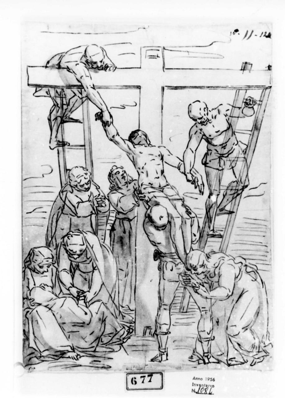 deposizione di Cristo dalla croce (disegno) di Cambiaso Luca (bottega) (ultimo quarto sec. XVI)