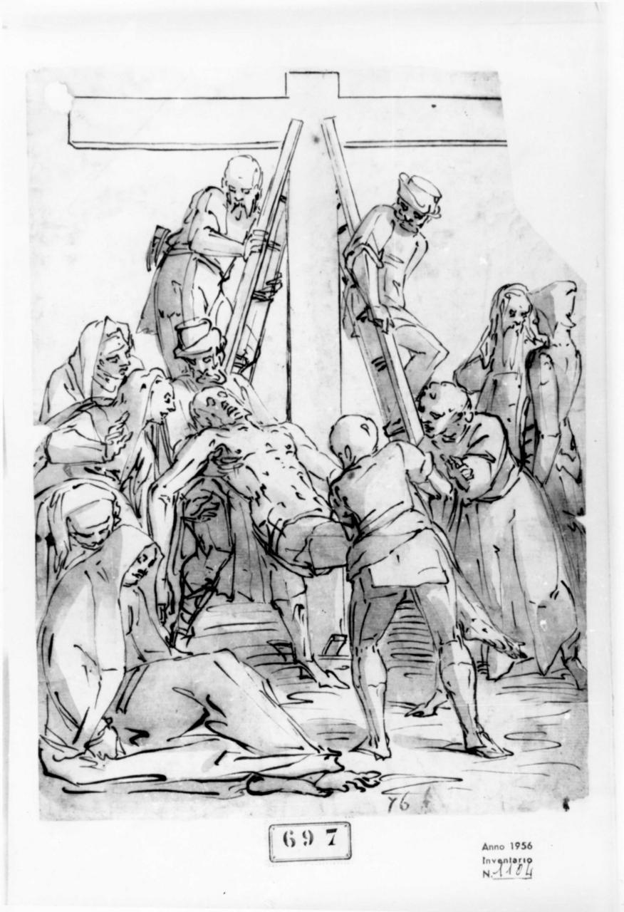 deposizione di Cristo dalla croce (disegno) di Cambiaso Luca (attribuito) (ultimo quarto sec. XVI)