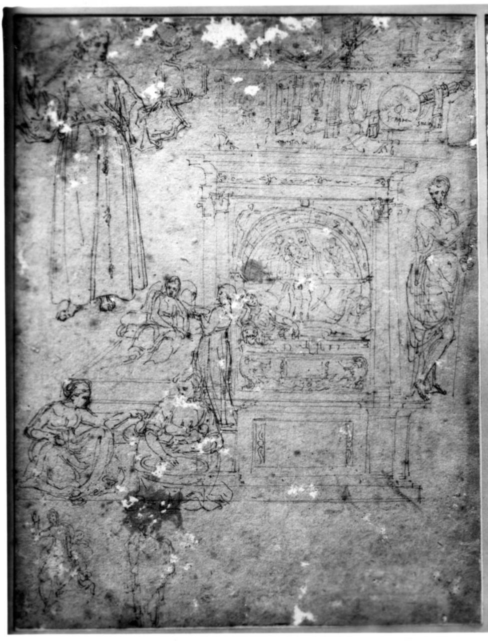 studi per monumento funebre (disegno) di Peruzzi Baldassarre (attribuito) (prima metà sec. XVI)