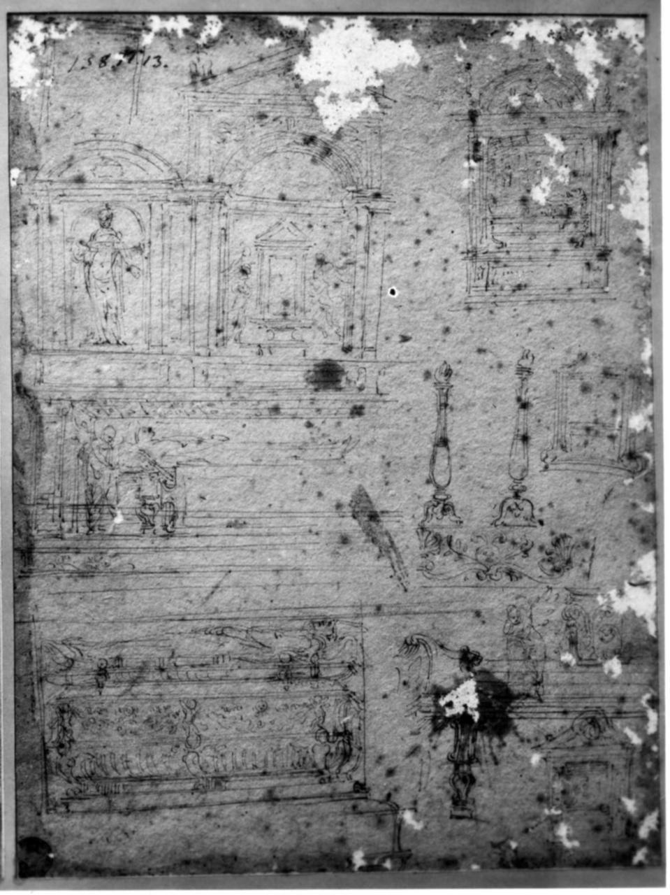 studi per monumento funebre (disegno) di Peruzzi Baldassarre (attribuito) (prima metà sec. XVI)