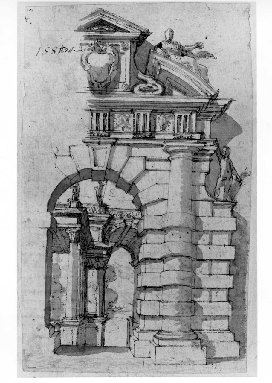 arco trionfale (disegno) - ambito bolognese (primo quarto sec. XVII)