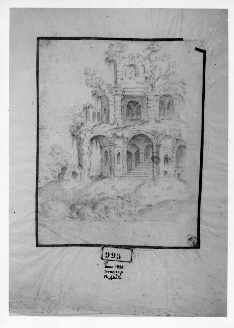 paesaggio con rovine (disegno) - ambito italiano (prima metà sec. XVII)