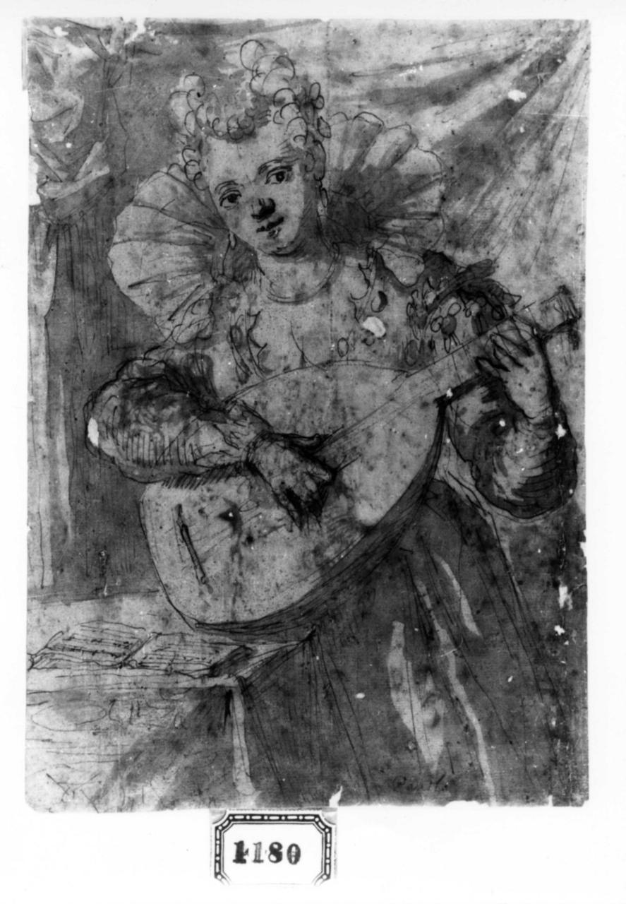 suonatore di chitarra (disegno) di Negretti Jacopo detto Palma il Giovane (fine/inizio secc. XVI/ XVII)