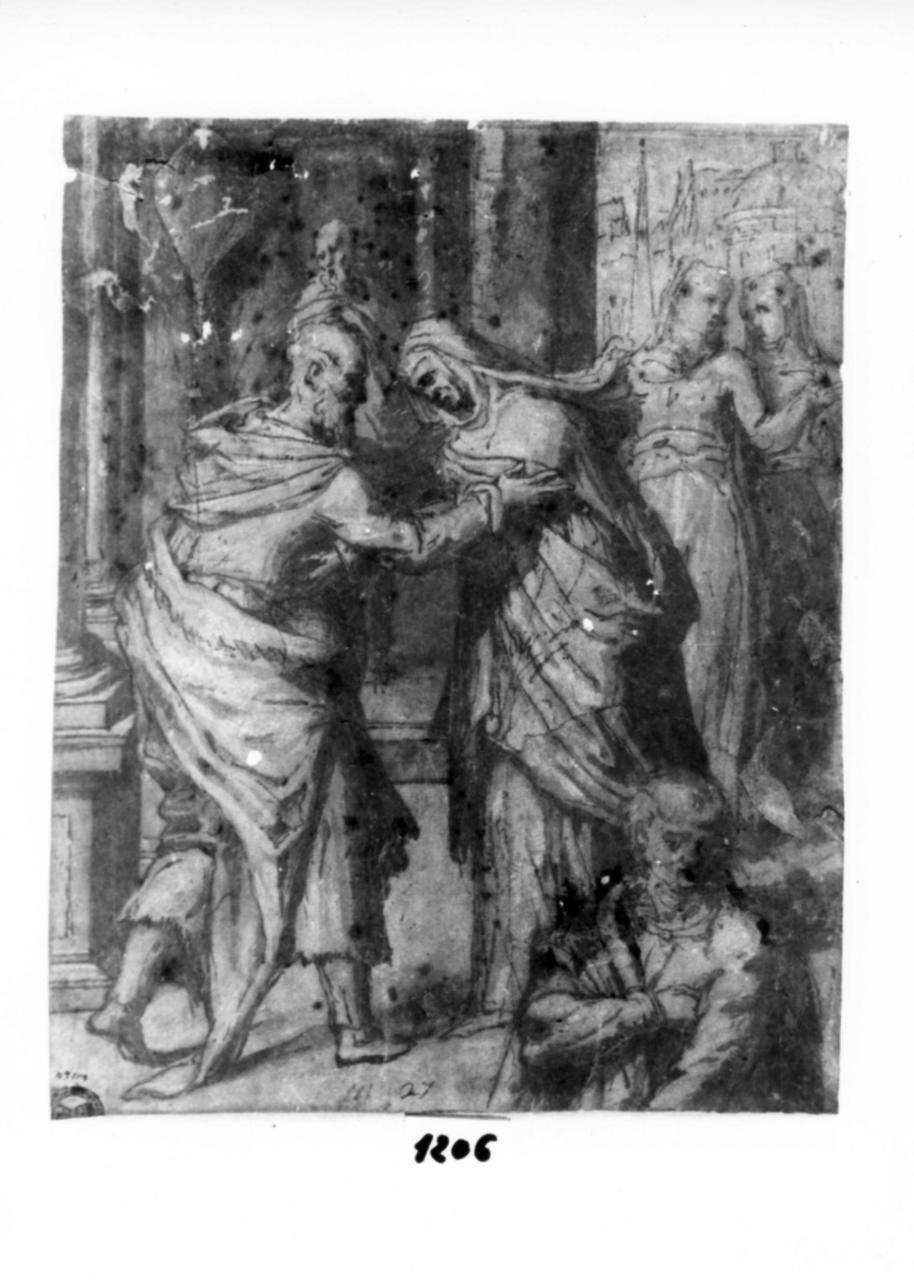 incontro di Sant'Anna e San Gioacchino alla porta aurea (disegno) di Fontana Prospero (attribuito) (metà sec. XVI)